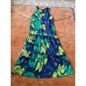 Mossimo Blue & Green Watercolor Chiffon Sleeveless Maxi Dress With Slip S
